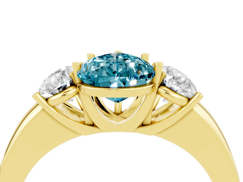 Yellow gold Pear Cut Blue Topaz Three-Stone Ring with Four-Prong Setting and Classic Band_4