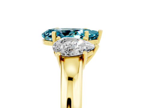 Yellow gold Pear Cut Blue Topaz Three-Stone Ring with Four-Prong Setting and Classic Band_5