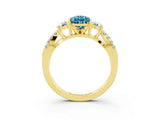 Yellow gold Pear Cut Blue Topaz Three-Stone Ring with Pavé Split Shank and Four-Prong Setting_15