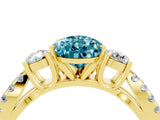 Yellow gold Pear Cut Blue Topaz Three-Stone Ring with Pavé Split Shank and Four-Prong Setting_16