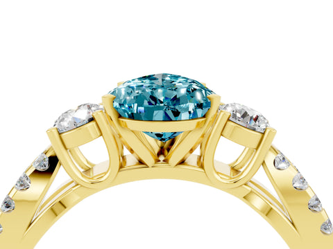 Yellow gold Pear Cut Blue Topaz Three-Stone Ring with Pavé Split Shank and Four-Prong Setting_16
