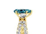 Yellow gold Pear Cut Blue Topaz Three-Stone Ring with Pavé Split Shank and Four-Prong Setting_17