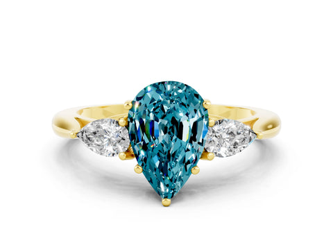 Yellow gold Pear Cut Blue Topaz Three-Stone Ring with Pear Side Stones and Four-Prong Setting_12