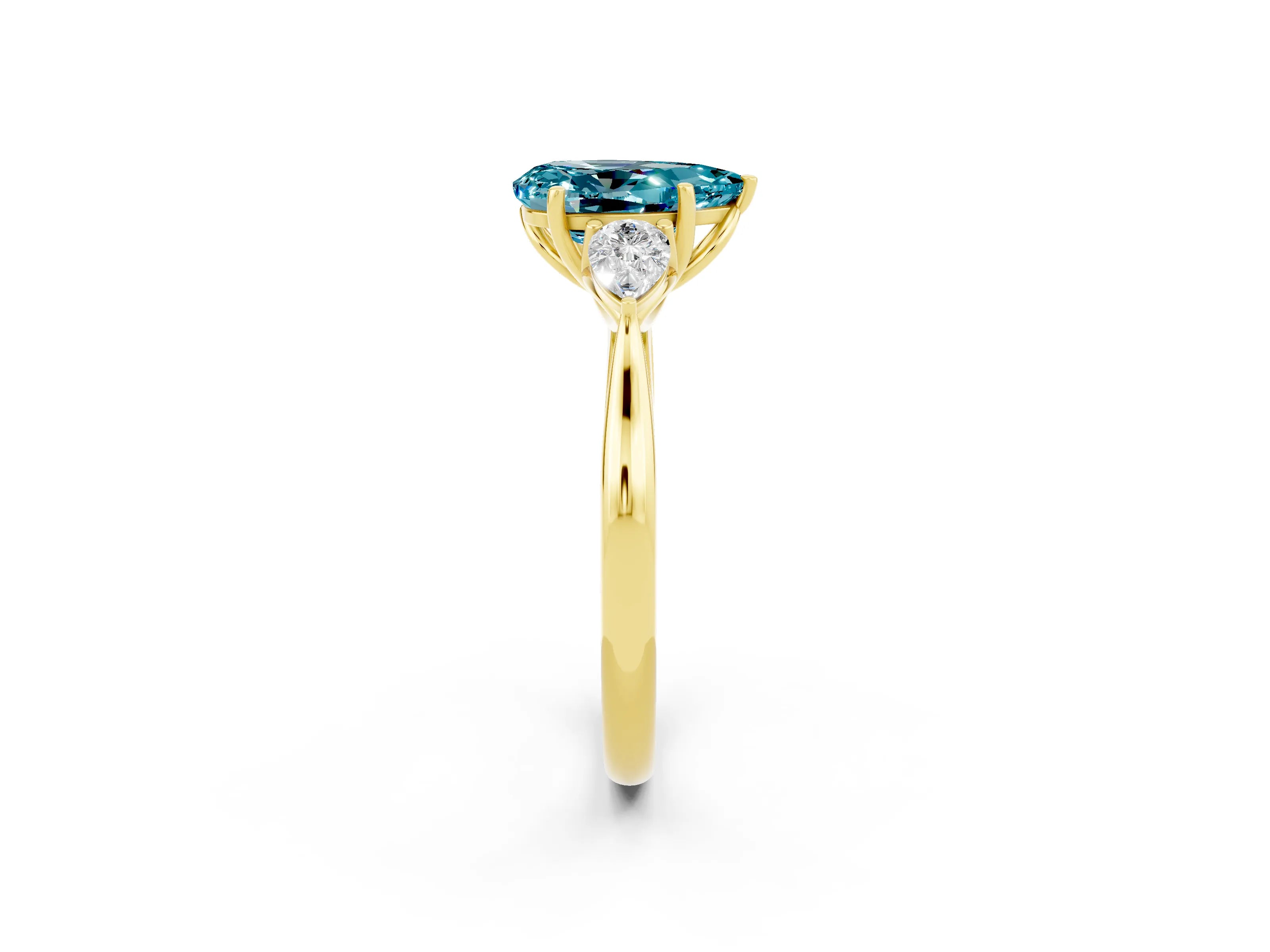 Yellow gold Pear Cut Blue Topaz Three-Stone Ring with Pear Side Stones and Four-Prong Setting_14