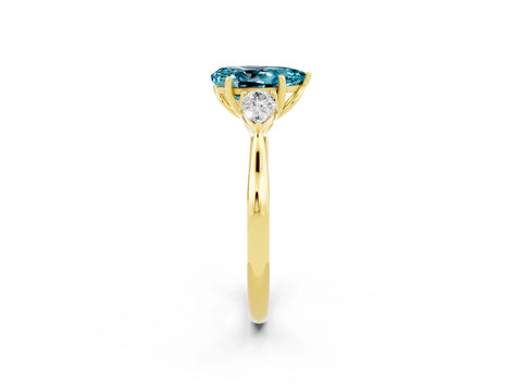 Yellow gold Pear Cut Blue Topaz Three-Stone Ring with Pear Side Stones and Four-Prong Setting_14