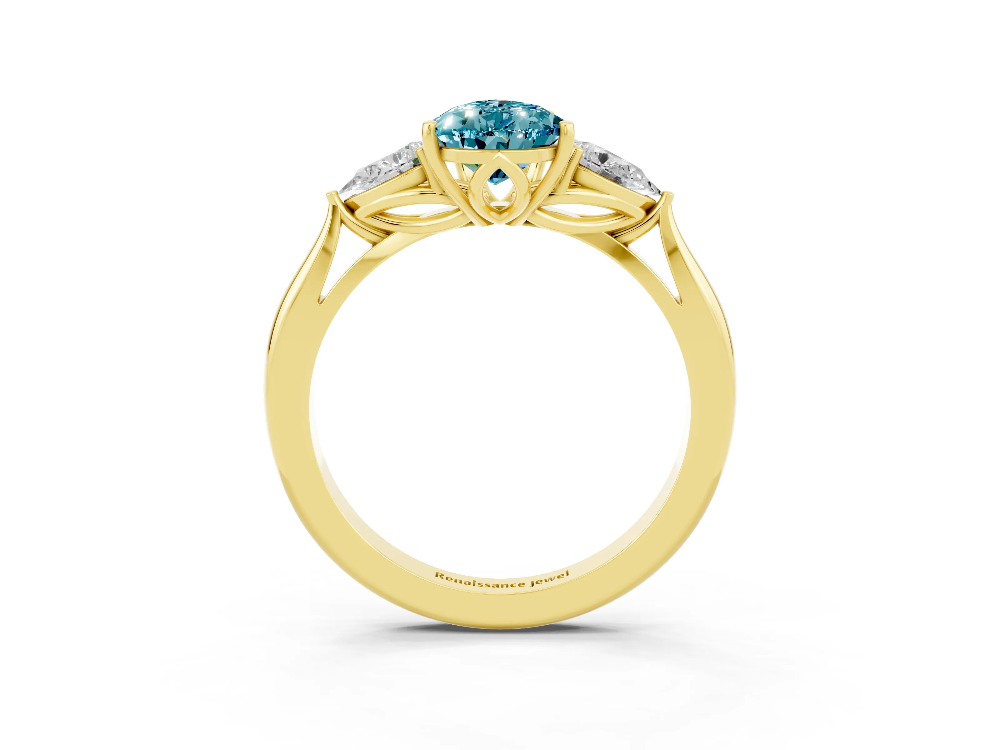 Yellow gold Pear Cut Blue Topaz Three-Stone Ring with Pear Side Stones and Four-Prong Setting_15