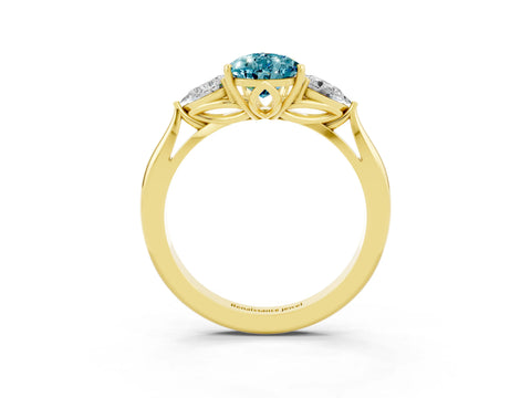 Yellow gold Pear Cut Blue Topaz Three-Stone Ring with Pear Side Stones and Four-Prong Setting_15