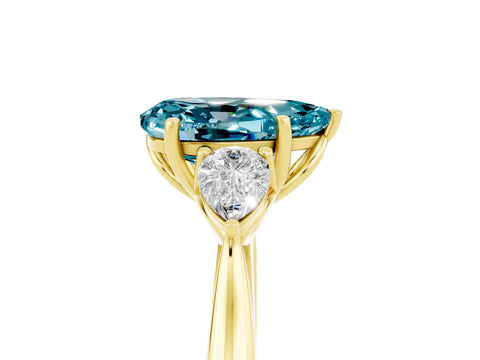 Yellow gold Pear Cut Blue Topaz Three-Stone Ring with Pear Side Stones and Four-Prong Setting_17
