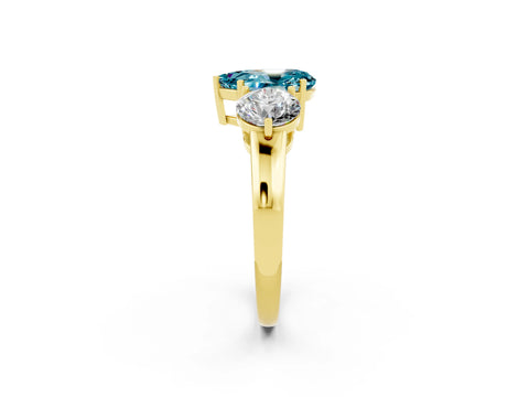 Yellow gold Pear Cut Blue Topaz Three-Stone Ring with Prong Setting and Classic Band_2