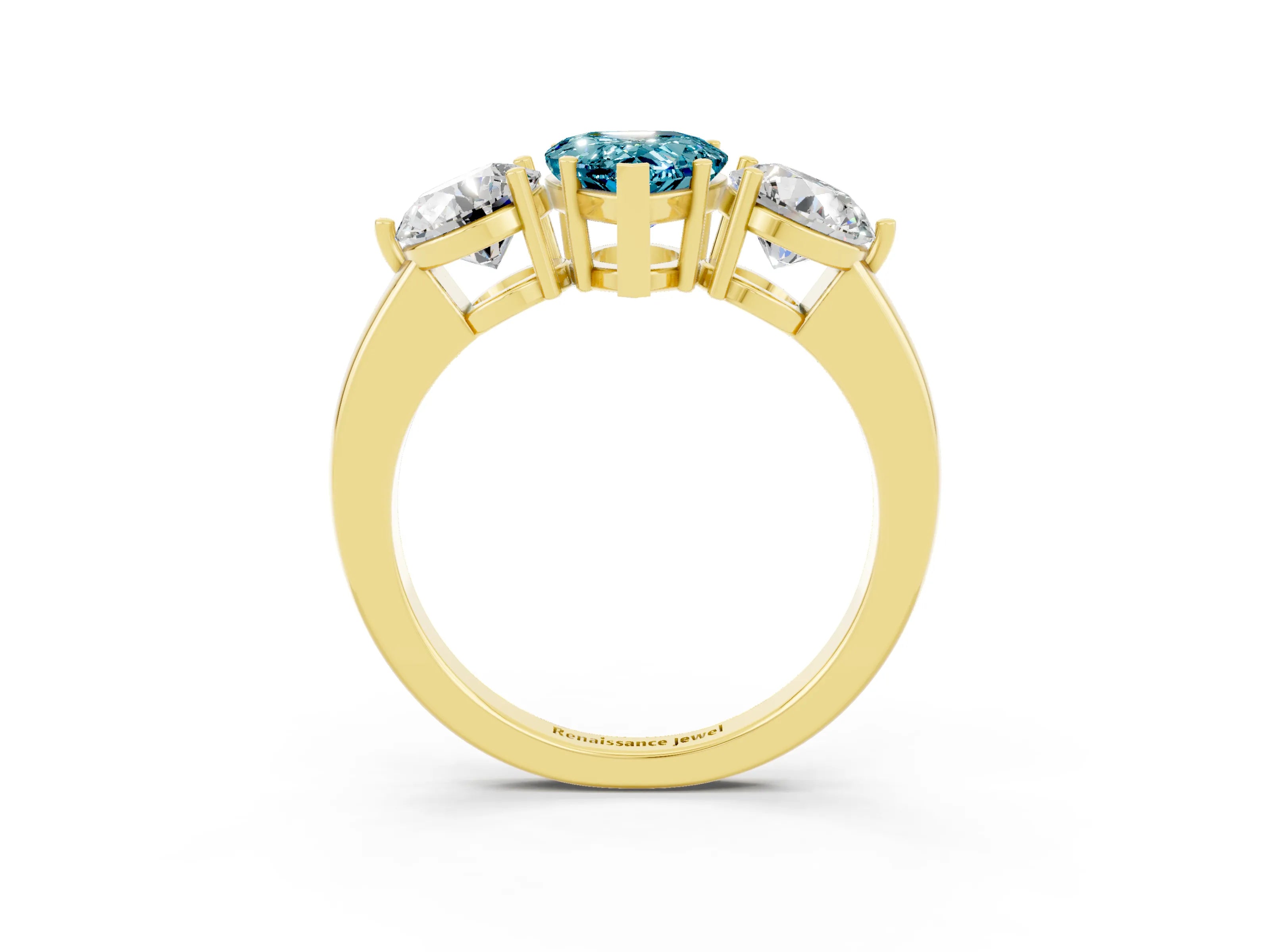 Yellow gold Pear Cut Blue Topaz Three-Stone Ring with Prong Setting and Classic Band_3