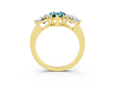 Yellow gold Pear Cut Blue Topaz Three-Stone Ring with Prong Setting and Classic Band_3