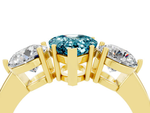 Yellow gold Pear Cut Blue Topaz Three-Stone Ring with Prong Setting and Classic Band_4