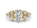 Yellow gold Pear Cut Brilliant Diamond Cluster Accent Solitaire Ring with Prong Setting_15