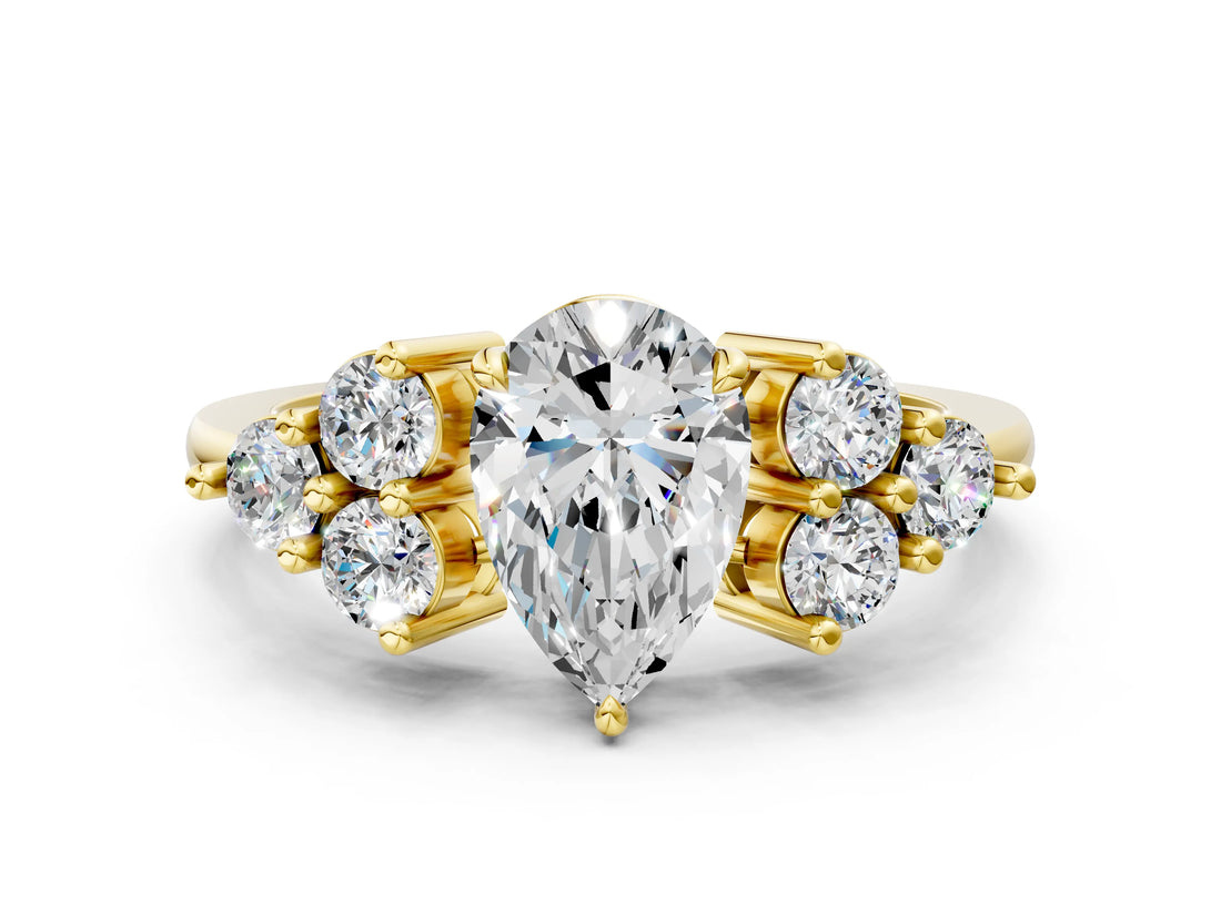 Yellow gold Pear Cut Brilliant Diamond Cluster Accent Solitaire Ring with Prong Setting_3