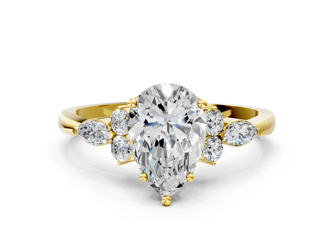 Yellow gold Pear Cut Brilliant Diamond Solitaire Ring with Pear Side Stones and Four-Prong Setting_3