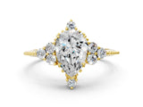 Yellow gold Pear Cut Brilliant Diamond with Cluster Setting on a Beaded Band and Four-Prong Setting_15