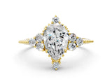 Yellow gold Pear Cut Brilliant Diamond with Cluster Setting on a Beaded Band and Four-Prong Setting_3