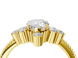 Yellow gold Pear Cut Brilliant Diamond with Cluster Setting on a Beaded Band and Four-Prong Setting_7
