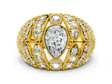 Yellow gold Pear Cut Brilliant Halo Pave Diamond Milgrain Ring_13