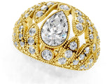 Yellow gold Pear Cut Brilliant Halo Pave Diamond Milgrain Ring_14