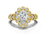 Yellow gold Pear Cut Brilliant Milgrain Pave Heart Band Solitaire Ring_3