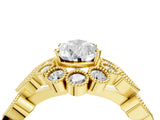 Yellow gold Pear Cut Brilliant Milgrain Pave Heart Band Solitaire Ring_7