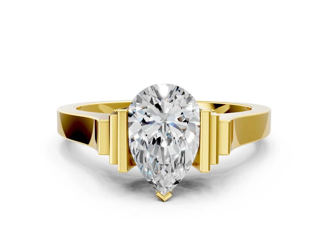 Yellow gold Pear Cut Brilliant Solitaire Diamond Ring with Channel Set Band and Bar Prong Setting_12