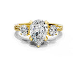 Yellow gold Pear Cut Brilliant Three-Stone Diamond Ring with Pavé Band and Four-Prong Setting_3