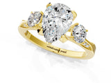 Yellow gold Pear Cut Brilliant Three-Stone Diamond Ring with Pavé Band and Four-Prong Setting_4