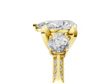 Yellow gold Pear Cut Brilliant Three-Stone Diamond Ring with Pavé Band and Four-Prong Setting_8
