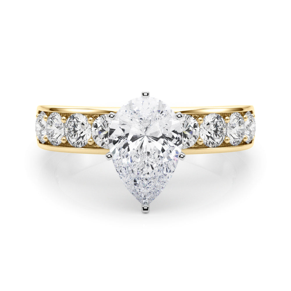 Yellow gold Pear Cut Channel Set Diamond Engagement Ring with Four-Prong Setting 1