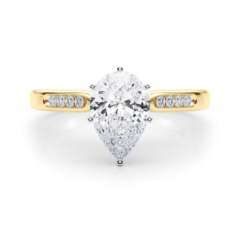 Yellow gold Pear Cut Channel Set Solitaire Engagement Ring with Four-Prong Setting 1