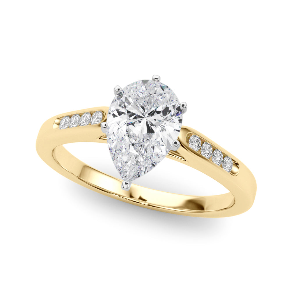 Yellow gold Pear Cut Channel Set Solitaire Engagement Ring with Four-Prong Setting