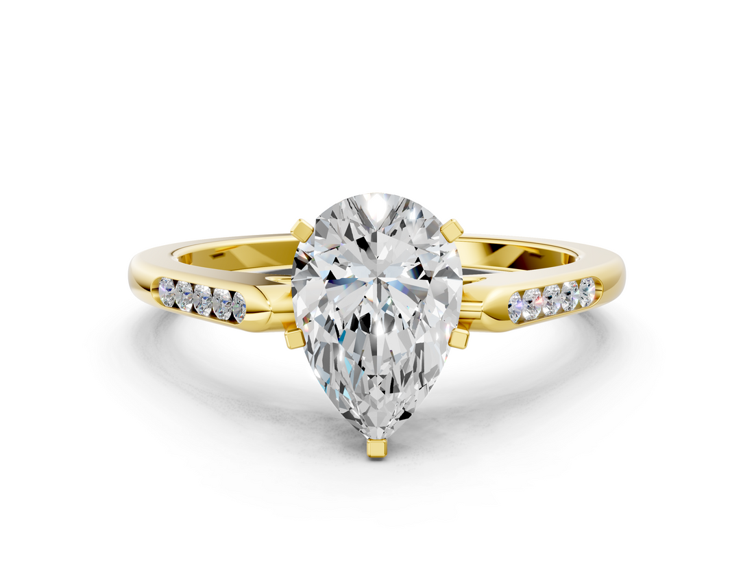 Yellow gold Pear Cut Channel Set Solitaire Engagement Ring with Four-Prong Setting_229