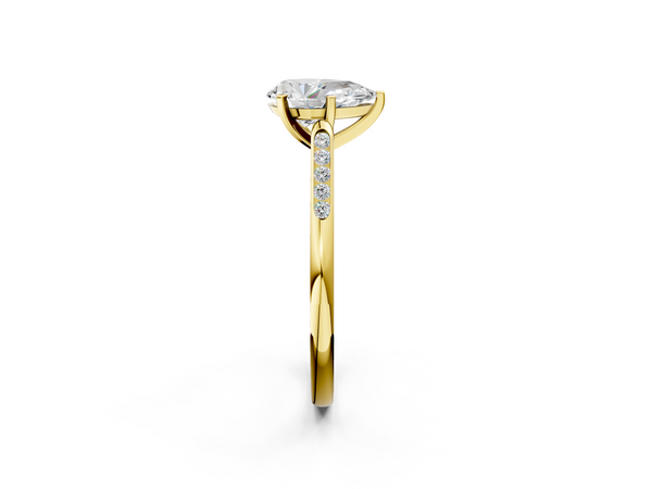 Yellow Gold Pear-Shaped Solitaire Engagement Ring Setting with Tapered Channel Set Round Accents