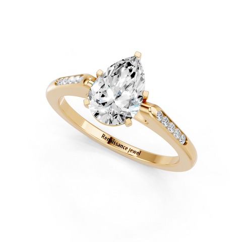 Yellow gold Pear Cut Channel Set Solitaire Engagement Ring with Four-Prong Setting_81
