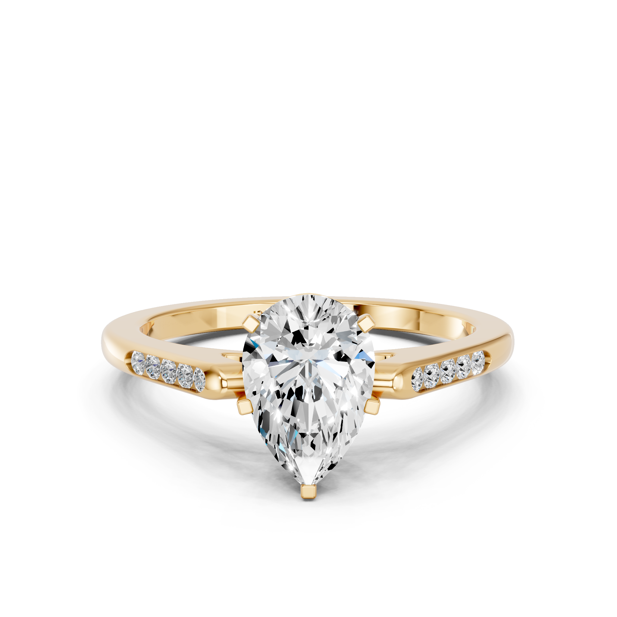 Yellow gold Pear Cut Channel Set Solitaire Engagement Ring with Four-Prong Setting_89