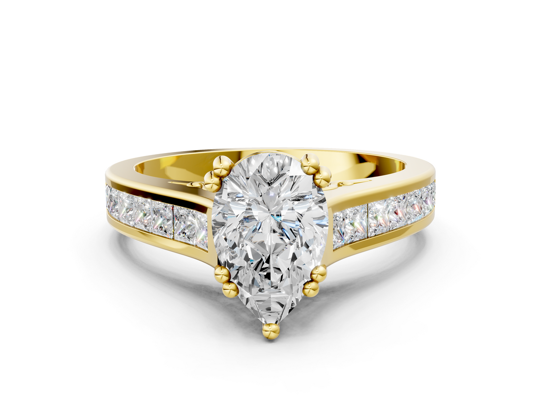Yellow gold Pear Cut Channel Set Solitaire Engagement Ring with Prong Setting_33