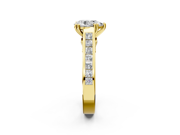 Yellow Gold Pear-Shaped Channel Set Solitaire Engagement Ring Setting with Double Claw Prongs
