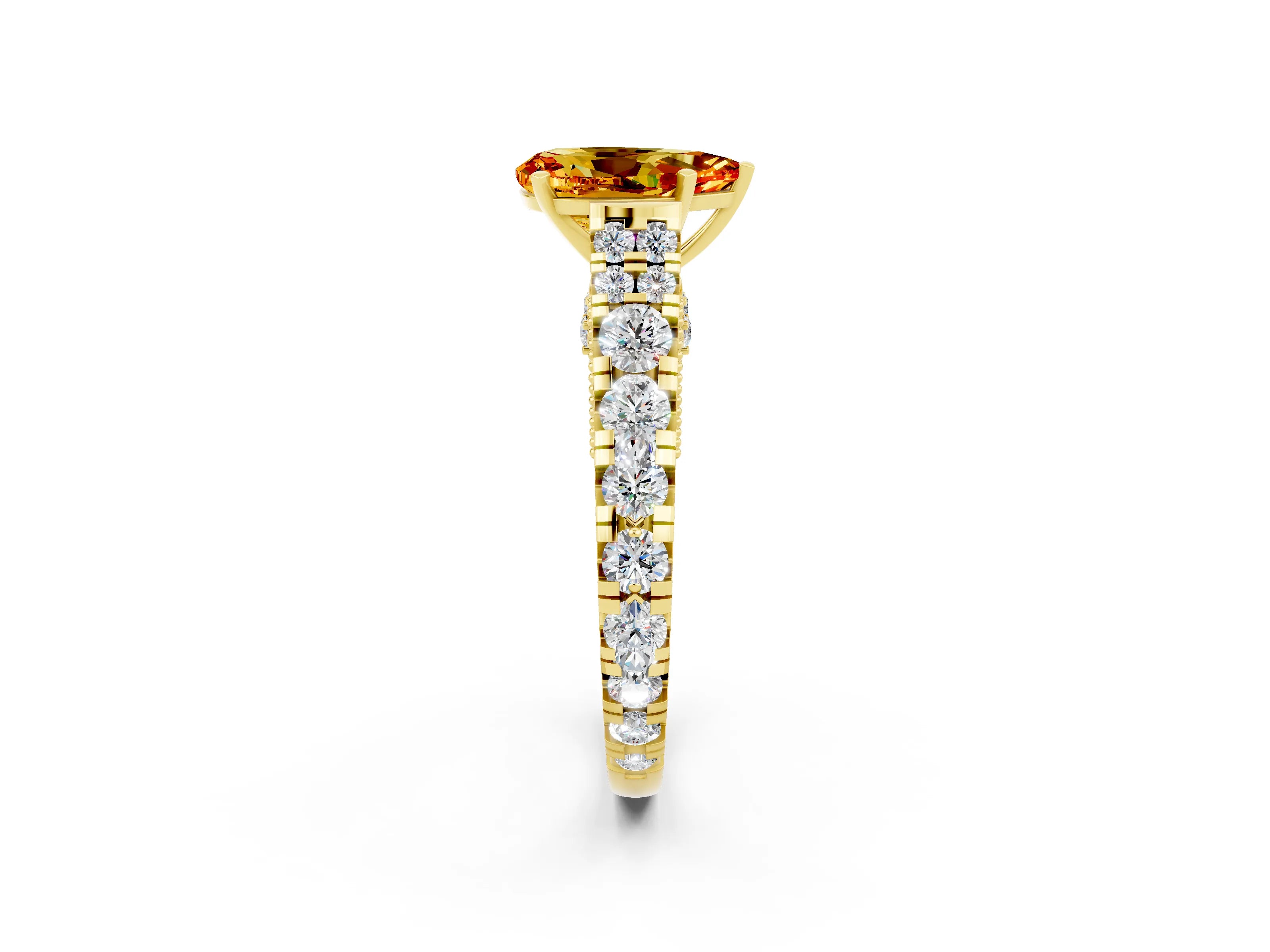 Yellow gold Pear Cut Citrine Classic Solitaire Ring with Pavé Band and Four-Prong Setting_2