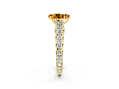 Yellow gold Pear Cut Citrine Classic Solitaire Ring with Pavé Band and Four-Prong Setting_2