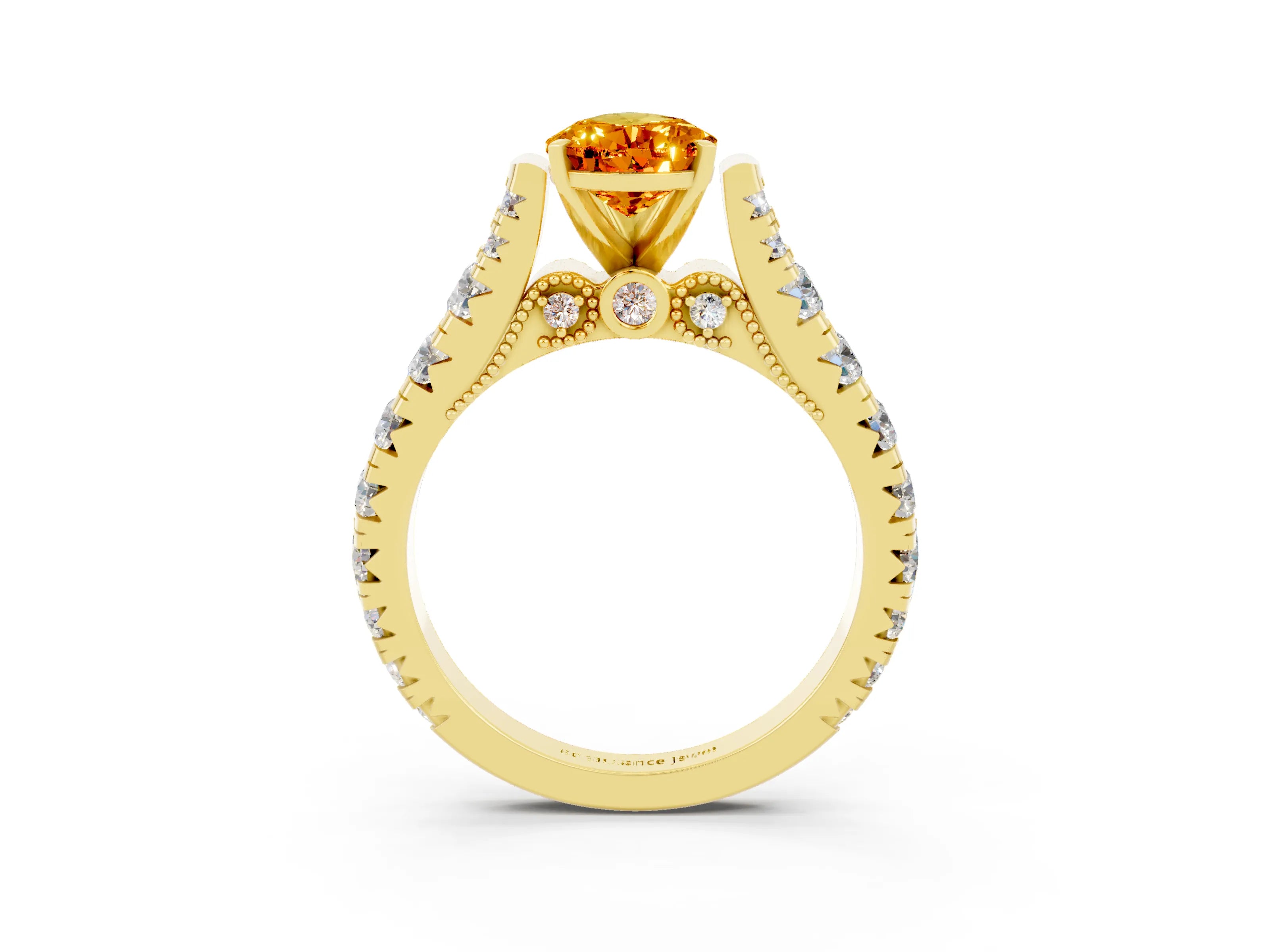 Yellow gold Pear Cut Citrine Classic Solitaire Ring with Pavé Band and Four-Prong Setting_3