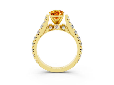 Yellow gold Pear Cut Citrine Classic Solitaire Ring with Pavé Band and Four-Prong Setting_3