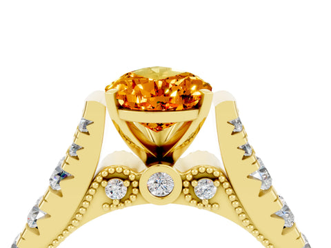 Yellow gold Pear Cut Citrine Classic Solitaire Ring with Pavé Band and Four-Prong Setting_4
