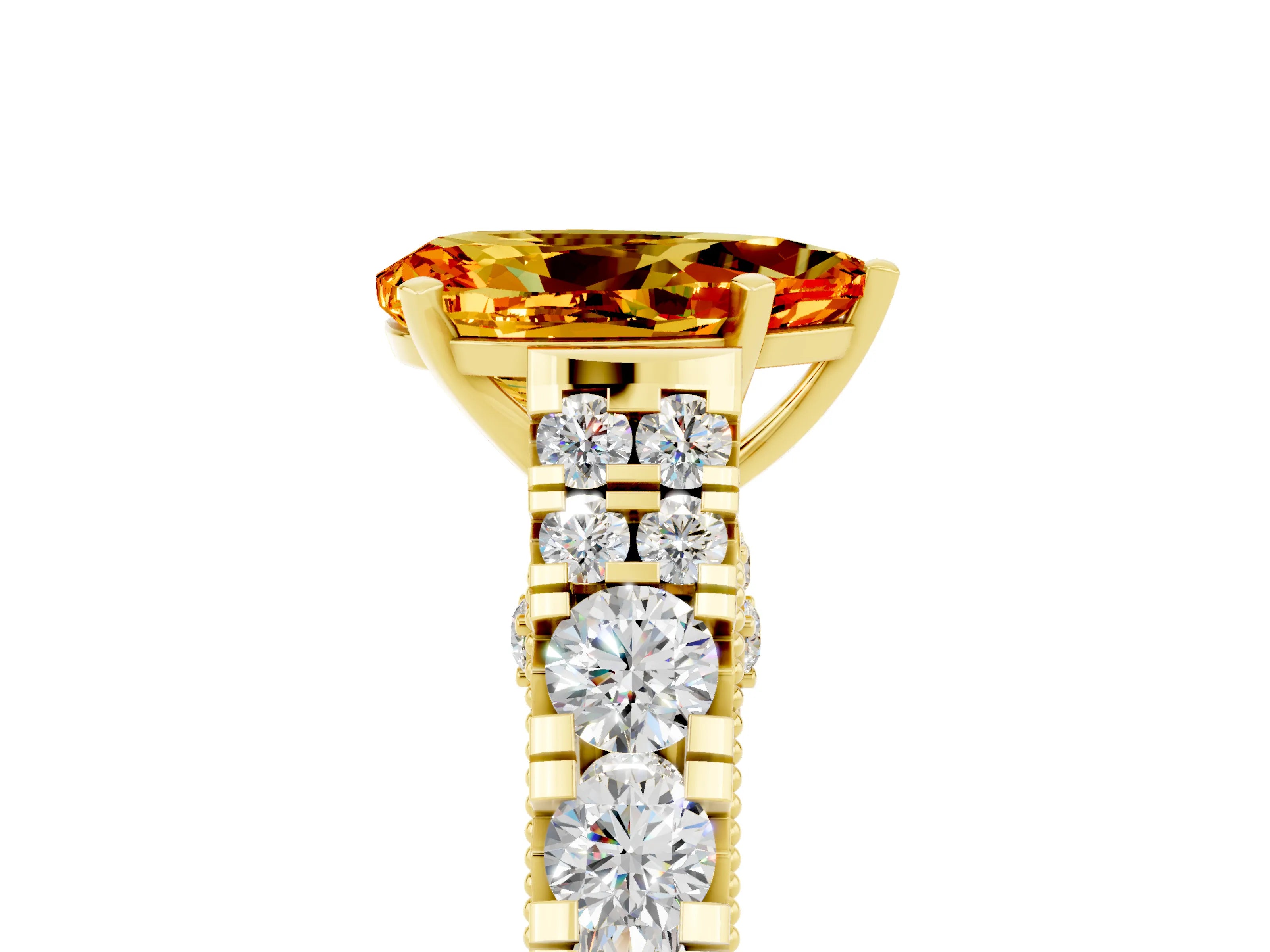 Yellow gold Pear Cut Citrine Classic Solitaire Ring with Pavé Band and Four-Prong Setting_5