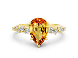 Yellow gold Pear Cut Citrine Cluster Side Stone Solitaire Ring with Prong Setting_24