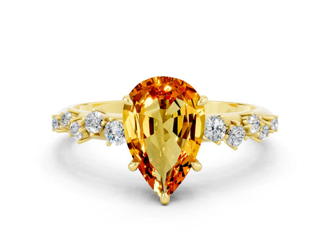Yellow gold Pear Cut Citrine Cluster Side Stone Solitaire Ring with Prong Setting_24