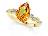 Yellow gold Pear Cut Citrine Cluster Side Stone Solitaire Ring with Prong Setting_25