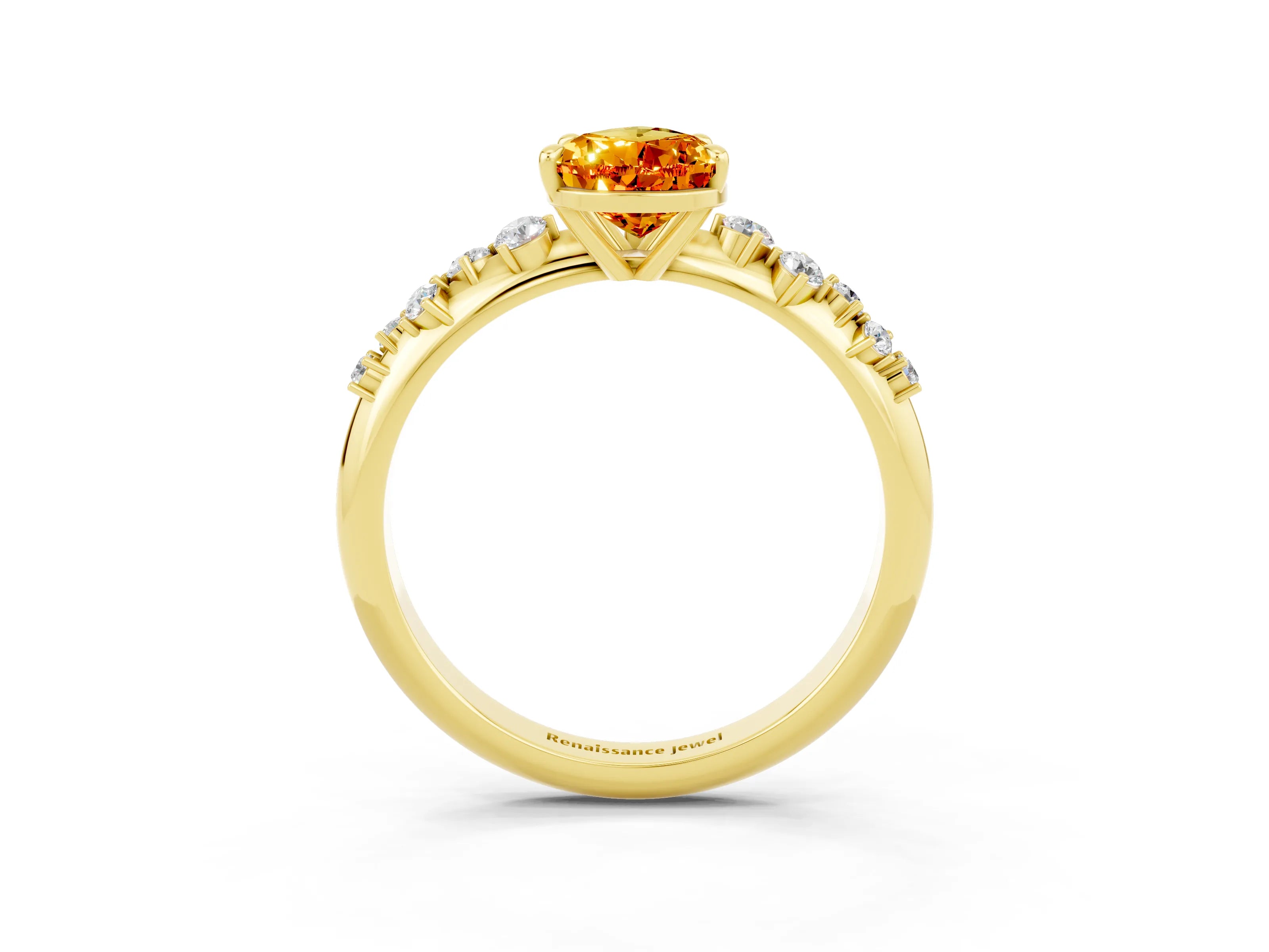 Yellow gold Pear Cut Citrine Cluster Side Stone Solitaire Ring with Prong Setting_27