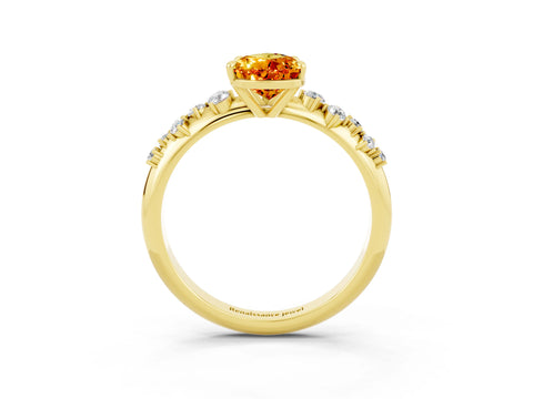 Yellow gold Pear Cut Citrine Cluster Side Stone Solitaire Ring with Prong Setting_27